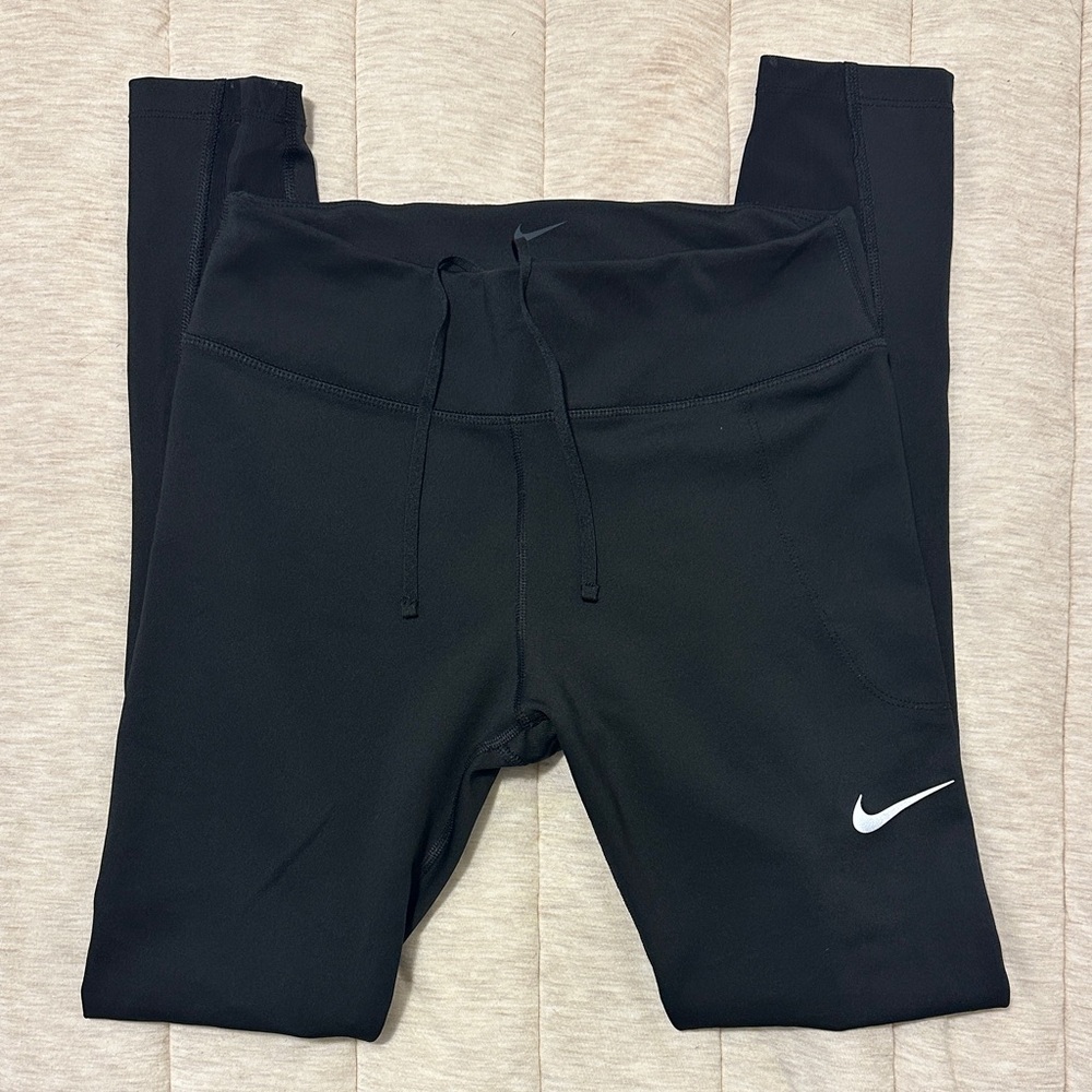 Nike Women's Black Leggings with White Swoosh